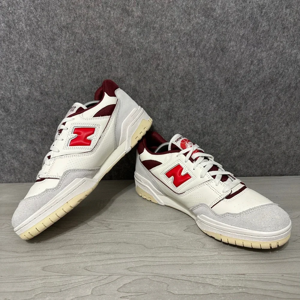 New Balance 550 Sneakers Mens Size 12 Sea Salt‎ True Red Leather Suede Classic
